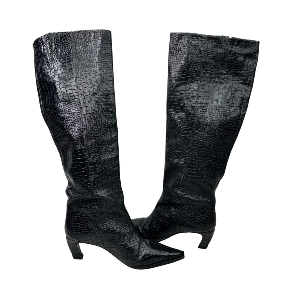 Free People X Vicenza Black Croc Embossed Leather Camila Tall Boots Size 9/40 - Picture 6 of 11